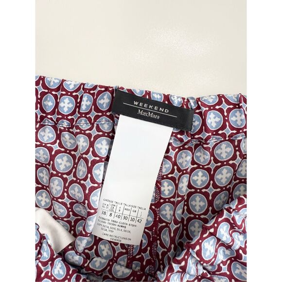 Weekend Max Mara Red Blue Geometric Silk Top Blouse & Wide Fit Pants Set Size 8 - Picture 9 of 9